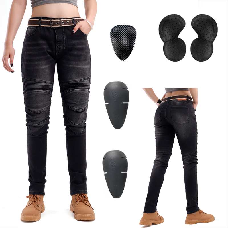 Motorcycle Gear Women Pants - Pantalones vaqueros negros para motocicleta todoterreno